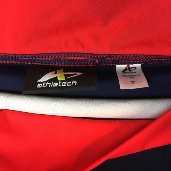 Athletech Swim Skirt 22 or 24 Red Blue Colorblock O Ring Hardware Lined Bottoms - Picture 4 of 14